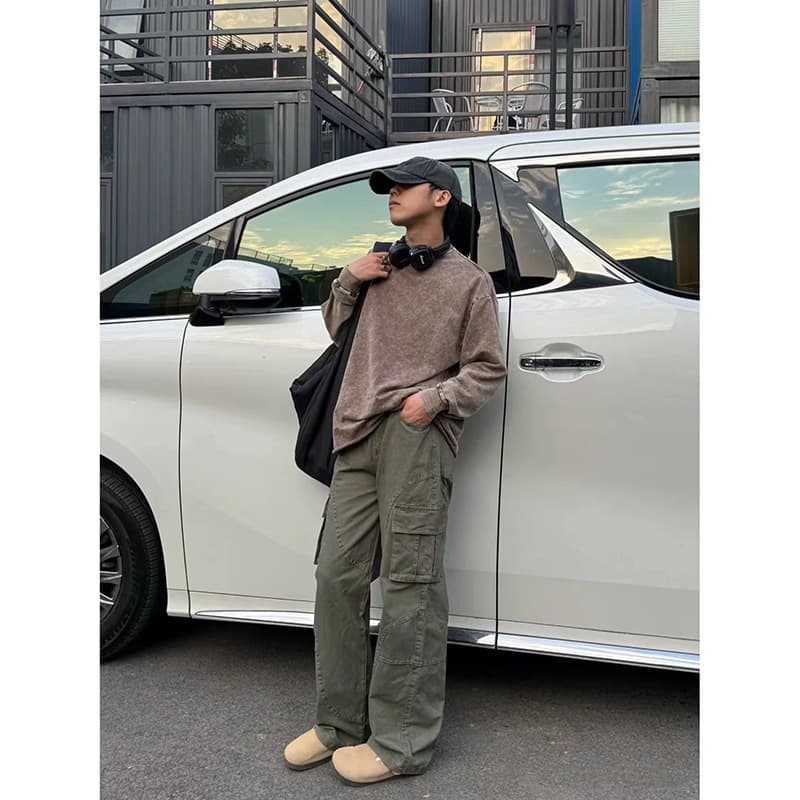 30代メンズファッション ボトムス ワイドシルエット多機能カーゴパンツ