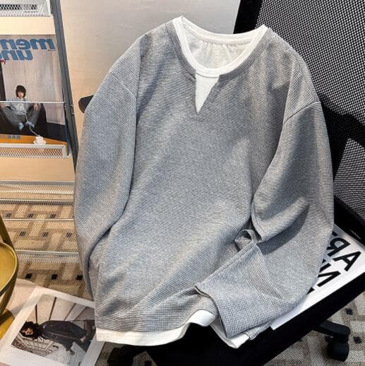 30代メンズファッション 長袖重ね着風シンプルトップス