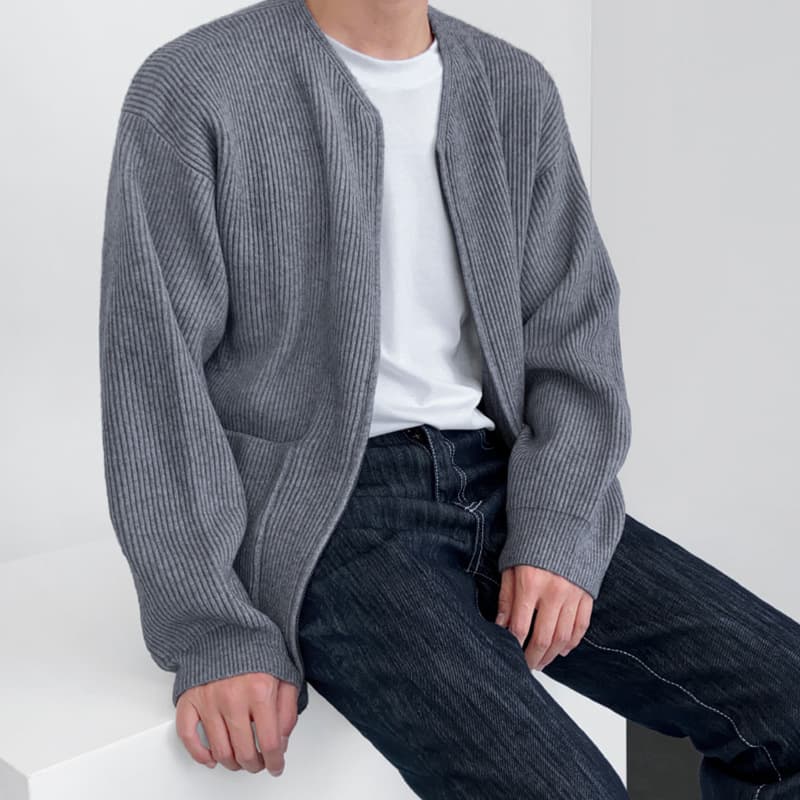 30代メンズファッション リブ編みジップアップニットブルゾン