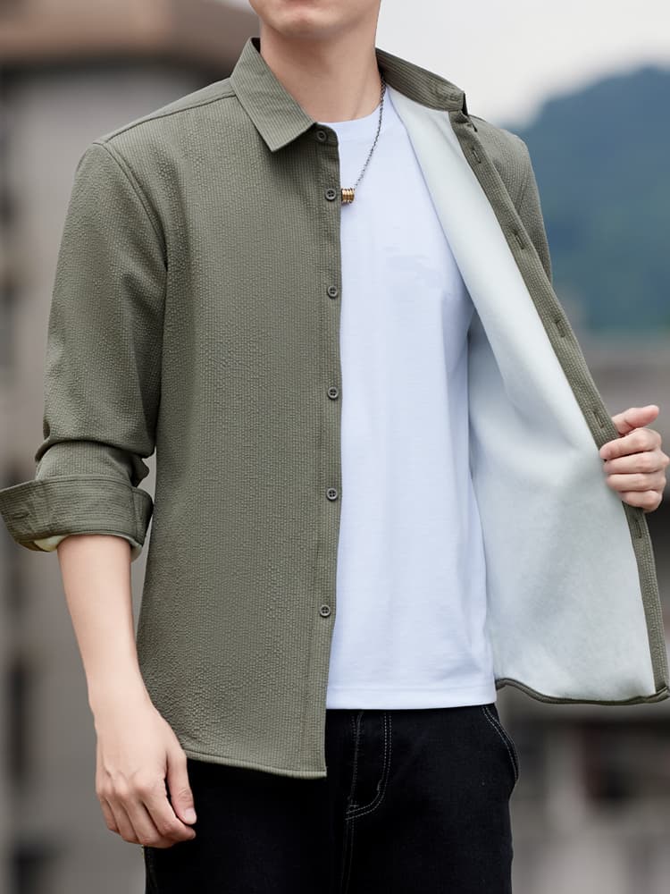 30代メンズファッション ナチュラルワッフル織りシャツ