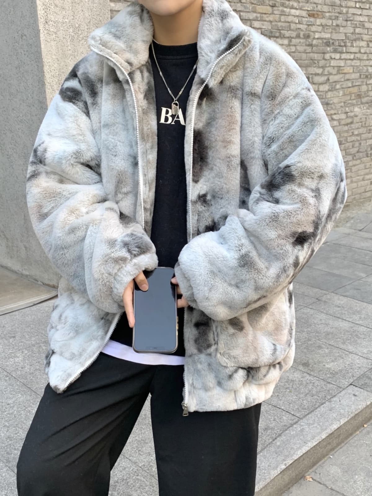 30代メンズファッション アウター 模様入り ふわふわ もこもこジャケット