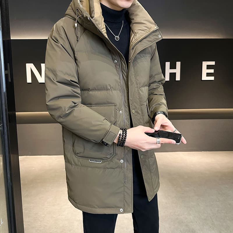 30代メンズファッション 中綿入りスタンドカラーロングダウンコート