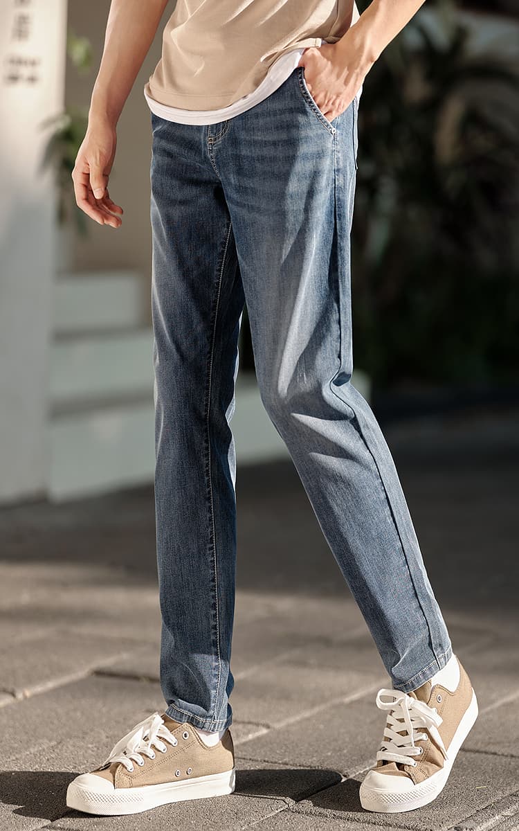 30代メンズファッション ボトムス 快適ストレートデニムパンツ