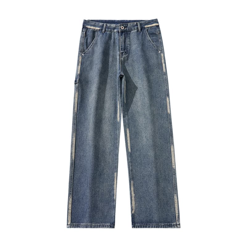 30代メンズファッション ビンテージ加工 ワイドデニムパンツ