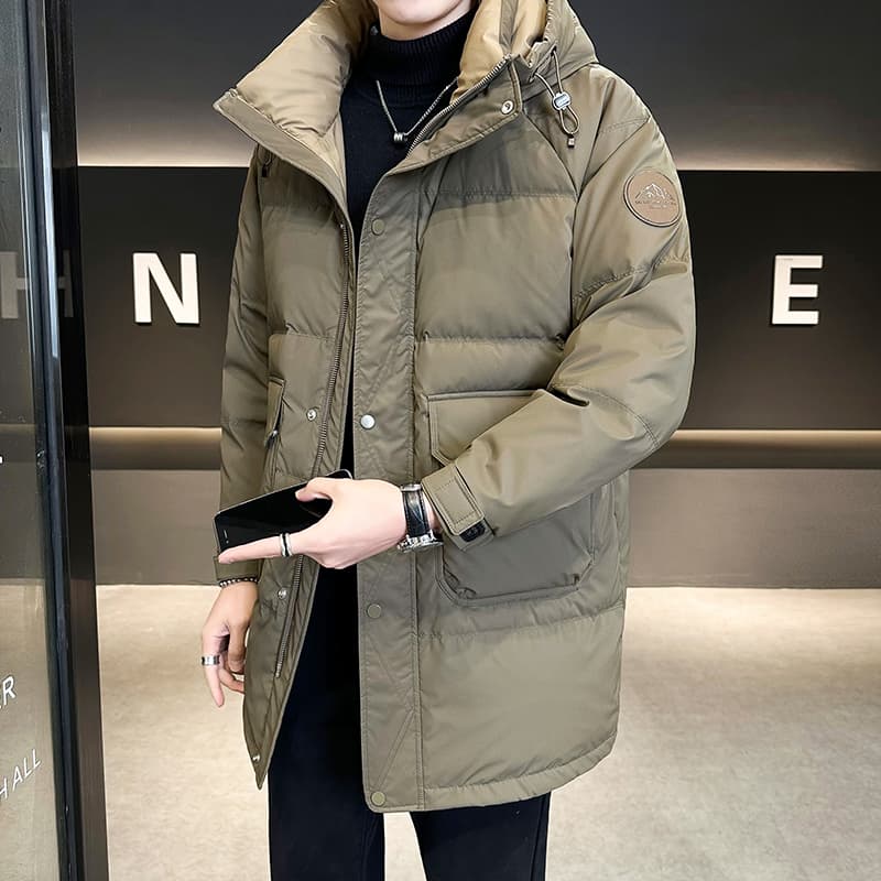 30代メンズファッション 中綿入りスタンドカラーロングダウンコート