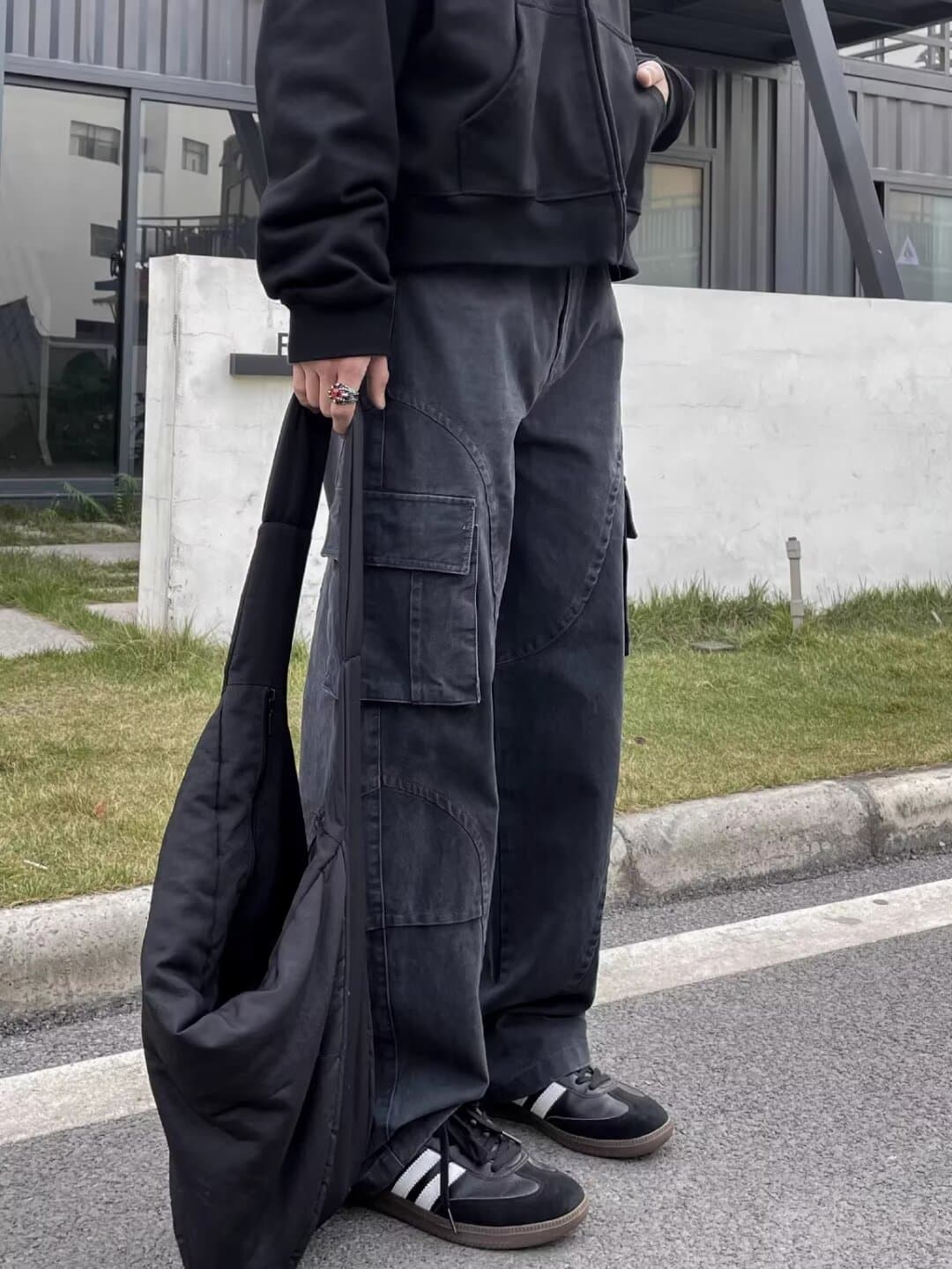30代メンズファッション ボトムス ワイドシルエット多機能カーゴパンツ