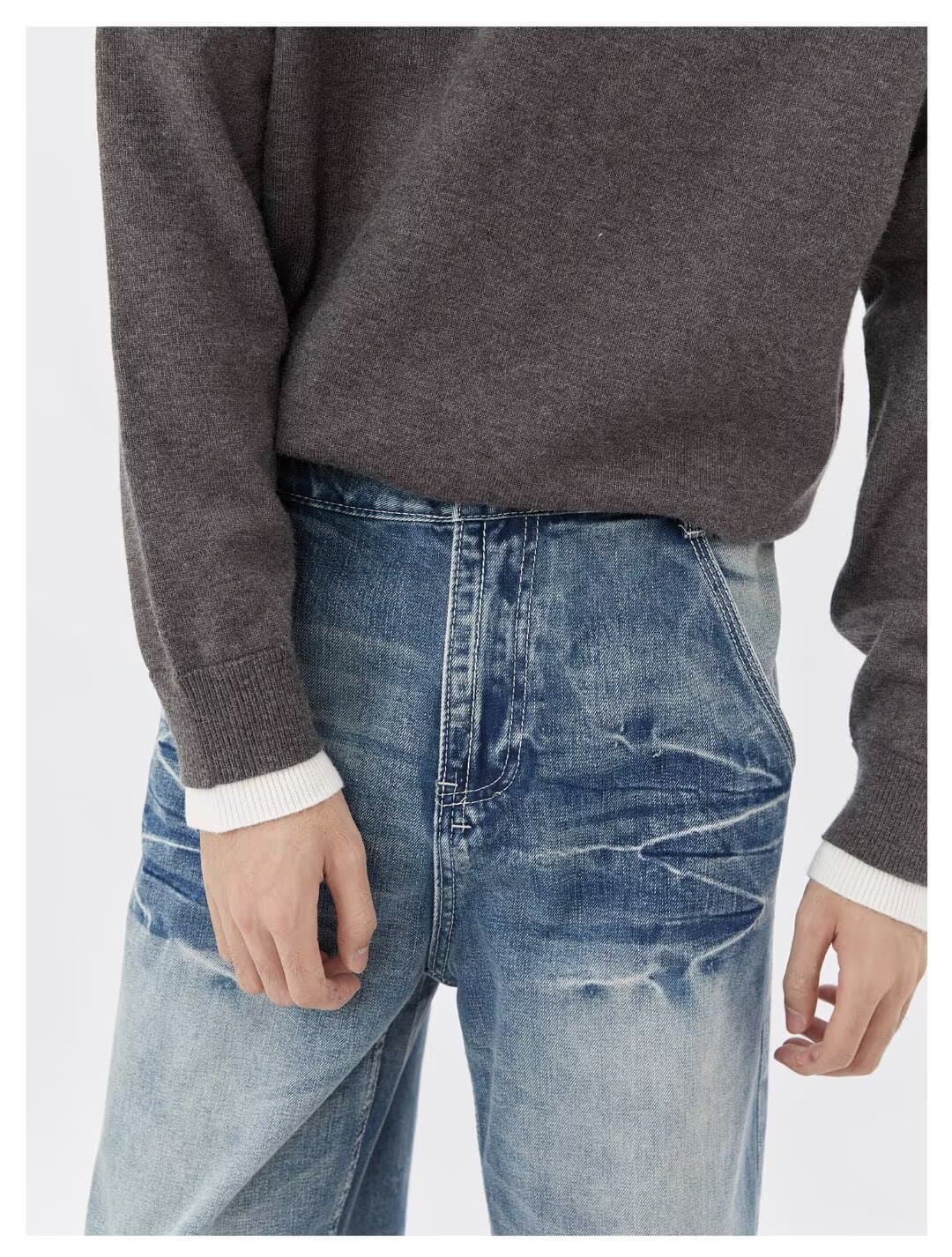 30代メンズファッション ワイドシルエットデニムパンツ