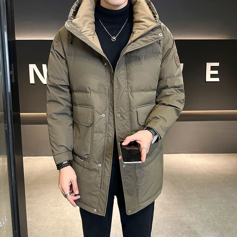 30代メンズファッション 中綿入りスタンドカラーロングダウンコート