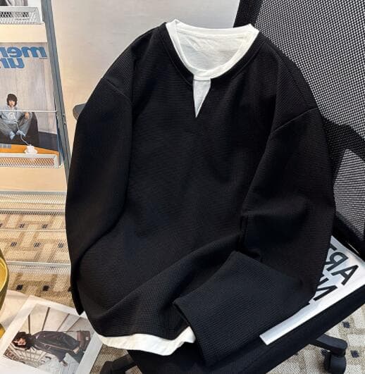 30代メンズファッション 長袖重ね着風シンプルトップス