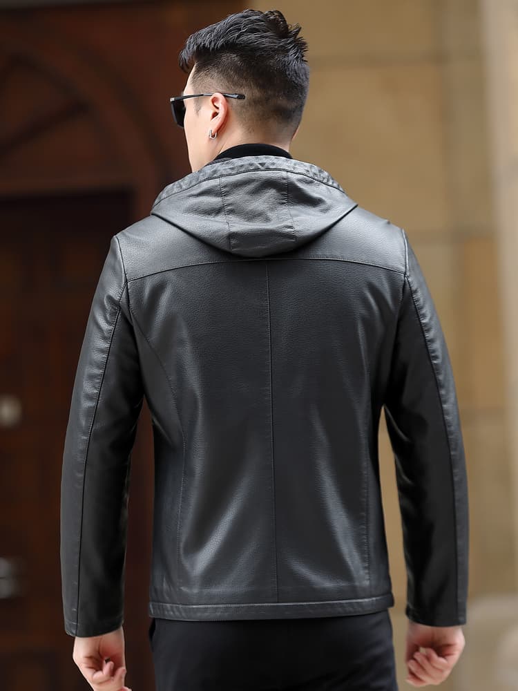30代メンズファッション 上質フード付きレザージャケット